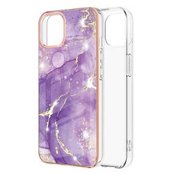 Fashion Purple Electroplated Gold Frame 2.0 Thickness Plating Marble IMD Soft Back Cover for iPhone 13 mini (5.4 inch)
