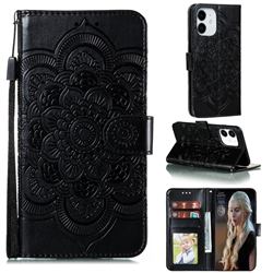 Intricate Embossing Datura Solar Leather Wallet Case for iPhone 13 mini (5.4 inch) - Black