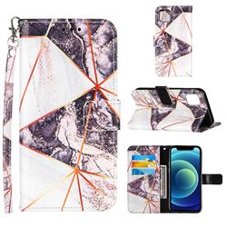 Black and White Stitching Color Marble Leather Wallet Case for iPhone 13 mini (5.4 inch)