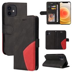 Luxury Two-color Stitching Leather Wallet Case Cover for iPhone 13 mini (5.4 inch) - Black