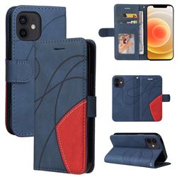 Luxury Two-color Stitching Leather Wallet Case Cover for iPhone 13 mini (5.4 inch) - Blue