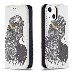 Girl with Long Hair Slim Magnetic Attraction Wallet Flip Cover for iPhone 13 mini (5.4 inch)