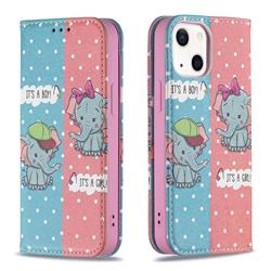 Elephant Boy and Girl Slim Magnetic Attraction Wallet Flip Cover for iPhone 13 mini (5.4 inch)