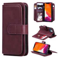 Multi-function Ten Card Slots and Photo Frame PU Leather Wallet Phone Case Cover for iPhone 13 mini (5.4 inch) - Claret