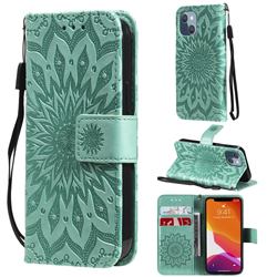 Embossing Sunflower Leather Wallet Case for iPhone 13 mini (5.4 inch) - Green
