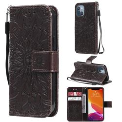 Embossing Sunflower Leather Wallet Case for iPhone 13 mini (5.4 inch) - Brown