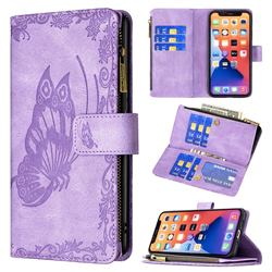 Binfen Color Imprint Vivid Butterfly Buckle Zipper Multi-function Leather Phone Wallet for iPhone 13 mini (5.4 inch) - Purple