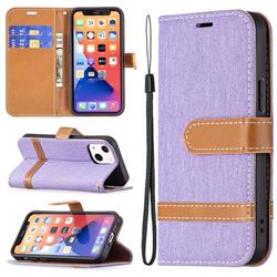 Jeans Cowboy Denim Leather Wallet Case for iPhone 13 mini (5.4 inch) - Purple