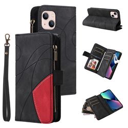 Luxury Two-color Stitching Multi-function Zipper Leather Wallet Case Cover for iPhone 13 mini (5.4 inch) - Black