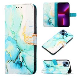 Green Illusion Marble Leather Wallet Protective Case for iPhone 13 mini (5.4 inch)