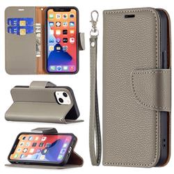 Classic Luxury Litchi Leather Phone Wallet Case for iPhone 13 mini (5.4 inch) - Gray