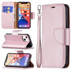 Classic Luxury Litchi Leather Phone Wallet Case for iPhone 13 mini (5.4 inch) - Golden