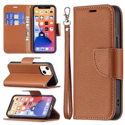Classic Luxury Litchi Leather Phone Wallet Case for iPhone 13 mini (5.4 inch) - Brown
