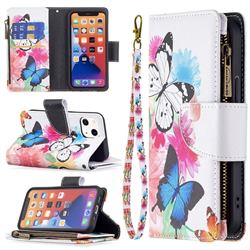 Vivid Flying Butterflies Binfen Color BF03 Retro Zipper Leather Wallet Phone Case for iPhone 13 mini (5.4 inch)