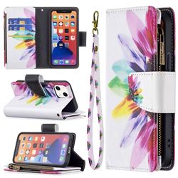 Seven-color Flowers Binfen Color BF03 Retro Zipper Leather Wallet Phone Case for iPhone 13 mini (5.4 inch)