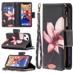 Lotus Flower Binfen Color BF03 Retro Zipper Leather Wallet Phone Case for iPhone 13 mini (5.4 inch)