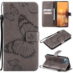 Embossing 3D Butterfly Leather Wallet Case for iPhone 13 mini (5.4 inch) - Gray