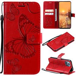 Embossing 3D Butterfly Leather Wallet Case for iPhone 13 mini (5.4 inch) - Red