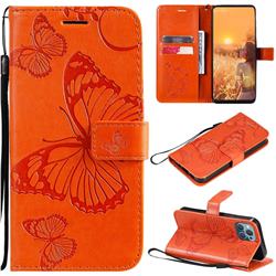 Embossing 3D Butterfly Leather Wallet Case for iPhone 13 mini (5.4 inch) - Orange