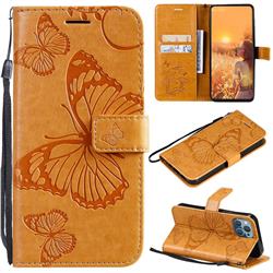 Embossing 3D Butterfly Leather Wallet Case for iPhone 13 mini (5.4 inch) - Yellow