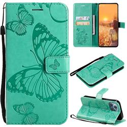Embossing 3D Butterfly Leather Wallet Case for iPhone 13 mini (5.4 inch) - Green