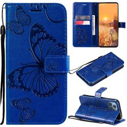 Embossing 3D Butterfly Leather Wallet Case for iPhone 13 mini (5.4 inch) - Blue