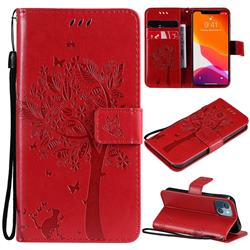 Embossing Butterfly Tree Leather Wallet Case for iPhone 13 mini (5.4 inch) - Red
