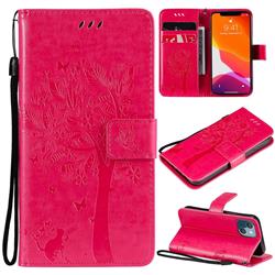 Embossing Butterfly Tree Leather Wallet Case for iPhone 13 mini (5.4 inch) - Rose