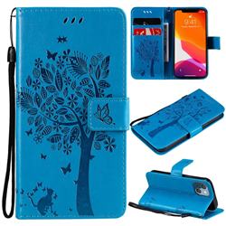 Embossing Butterfly Tree Leather Wallet Case for iPhone 13 mini (5.4 inch) - Blue