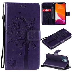 Embossing Butterfly Tree Leather Wallet Case for iPhone 13 mini (5.4 inch) - Purple