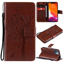 Embossing Butterfly Tree Leather Wallet Case for iPhone 13 mini (5.4 inch) - Coffee