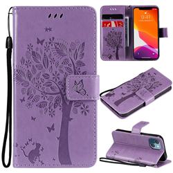 Embossing Butterfly Tree Leather Wallet Case for iPhone 13 mini (5.4 inch) - Violet