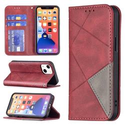 Prismatic Slim Magnetic Sucking Stitching Wallet Flip Cover for iPhone 13 mini (5.4 inch) - Red