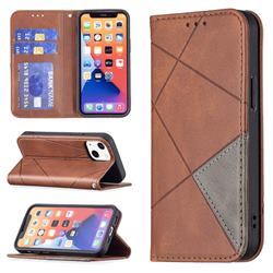 Prismatic Slim Magnetic Sucking Stitching Wallet Flip Cover for iPhone 13 mini (5.4 inch) - Brown