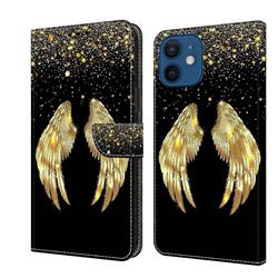 Golden Angel Wings Crystal PU Leather Protective Wallet Case Cover for iPhone 13 mini (5.4 inch)