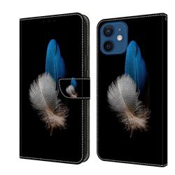 White Blue Feathers Crystal PU Leather Protective Wallet Case Cover for iPhone 13 mini (5.4 inch)