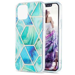 Green Glacier Marble Pattern Galvanized Electroplating Protective Case Cover for iPhone 13 Pro (6.1 inch)