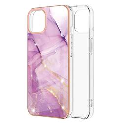 Dream Violet Electroplated Gold Frame 2.0 Thickness Plating Marble IMD Soft Back Cover for iPhone 13 Pro (6.1 inch)