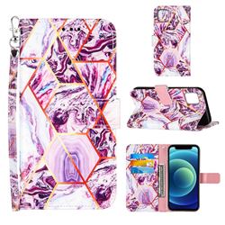 Dream Purple Stitching Color Marble Leather Wallet Case for iPhone 13 Pro (6.1 inch)