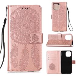 Embossing Dream Catcher Mandala Flower Leather Wallet Case for iPhone 13 Pro (6.1 inch) - Rose Gold