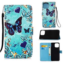 Love Butterfly Matte Leather Wallet Phone Case for iPhone 13 Pro (6.1 inch)