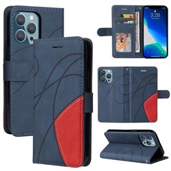 Luxury Two-color Stitching Leather Wallet Case Cover for iPhone 13 Pro (6.1 inch) - Blue