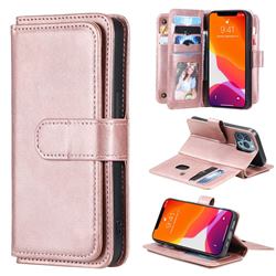 Multi-function Ten Card Slots and Photo Frame PU Leather Wallet Phone Case Cover for iPhone 13 Pro (6.1 inch) - Rose Gold