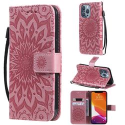 Embossing Sunflower Leather Wallet Case for iPhone 13 Pro (6.1 inch) - Pink