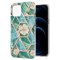 Blue Chrysanthemum Marble Electroplating Protective Case Cover for iPhone 13 Pro (6.1 inch)