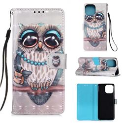 Sweet Gray Owl 3D Painted Leather Wallet Case for iPhone 13 Pro (6.1 inch)