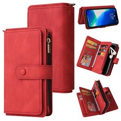 Luxury Multi-functional Zipper Wallet Leather Phone Case Cover for iPhone 13 Pro (6.1 inch) - Red