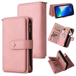 Luxury Multi-functional Zipper Wallet Leather Phone Case Cover for iPhone 13 Pro (6.1 inch) - Pink