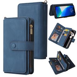 Luxury Multi-functional Zipper Wallet Leather Phone Case Cover for iPhone 13 Pro (6.1 inch) - Blue