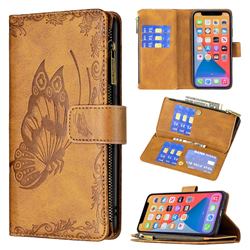 Binfen Color Imprint Vivid Butterfly Buckle Zipper Multi-function Leather Phone Wallet for iPhone 13 Pro (6.1 inch) - Brown